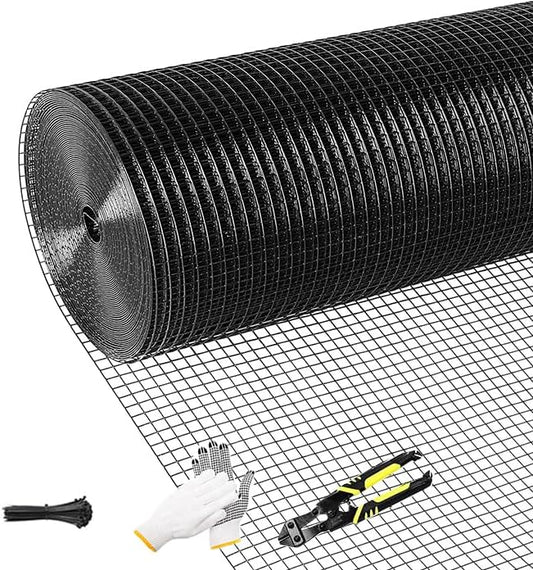 Tongmo Black Hardware Cloth, 1/2 inch 48'' x 100'Chicken Wire Fence, 19 Gauge Vinyl Coated Welded Cage Wire Mesh Roll Supports Poultry Netting Cage Garden Fence