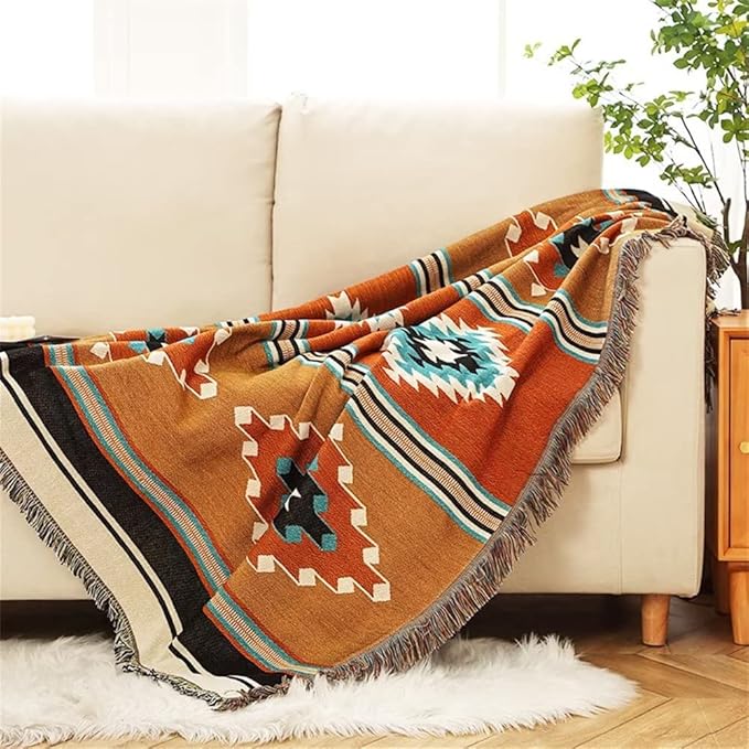 Lqprom Southwest Throw Blankets Aztec Southwestern Throws Cover Boho Native American Blankets for Gift Sofa Table Bed Living Room Decor Outdoor Camping Picnic Tent Beach Car Traveling 63"x87"