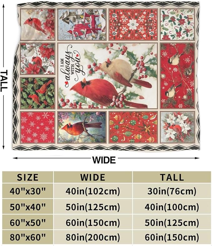 Cardinal Throw Blanket Christmas Cardinals Flannel Blankets Red Birds Plush Super Soft Cozy Warm Decor Gifts for Boys Girls Kids Adults Men Women 40" x 50"