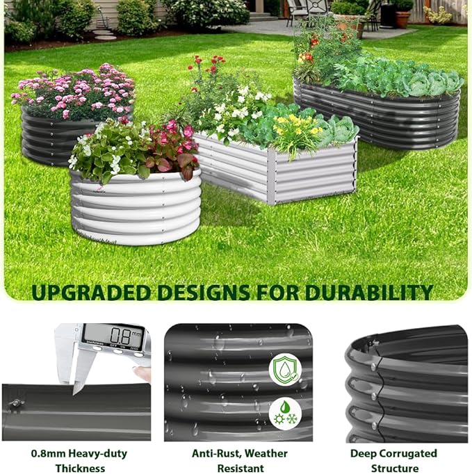 A ANLEOLIFE 6-Pack 4X4 & 6X3 & 6X2 Deep Root Galvanized Raised Garden Beds Outdoor for Planting Vegetables Flowers Herb,Quartz Grey