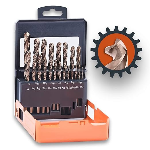 Lichamp 21-Piece HSS Cobalt Drill Bit Set (1/16" to 3/8") – M35 High-Speed Steel, 3-Flute Design for Drilling Hard Metals & Cast Iron – Includes Metal Case