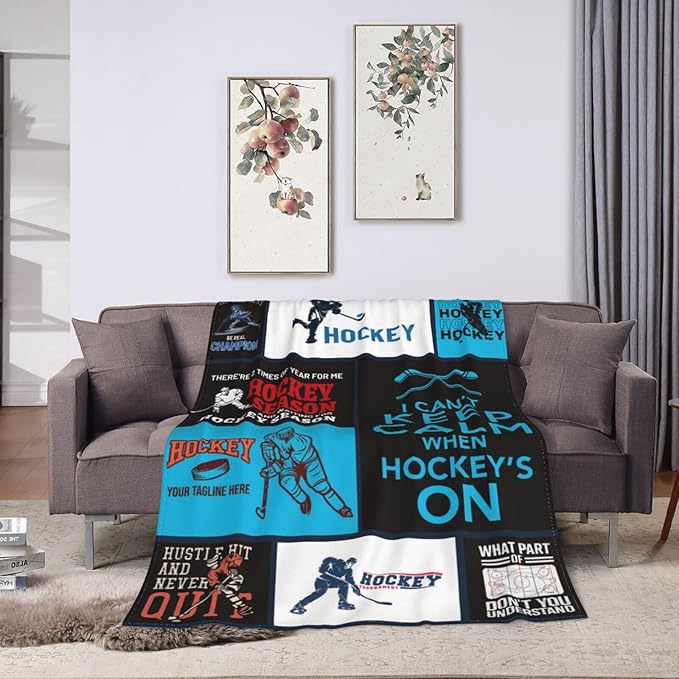 Super Soft Warm Ice Hockey Fleece Throw Blanket - Cozy Fluffy Plush Stuff Lightweight Flannel Gifts for Kids & Adults - 80"X60"