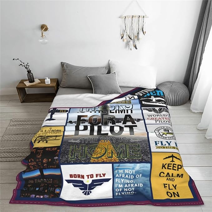 Airplane Blanket Plane Throw Blanket Soft Fleece Flannel Bedding Aviation Gifts for Pilot Men Boys Women Girls Lovers Adults Stuff Plush for Couch Sofa Bed Room Decor 60"X80"