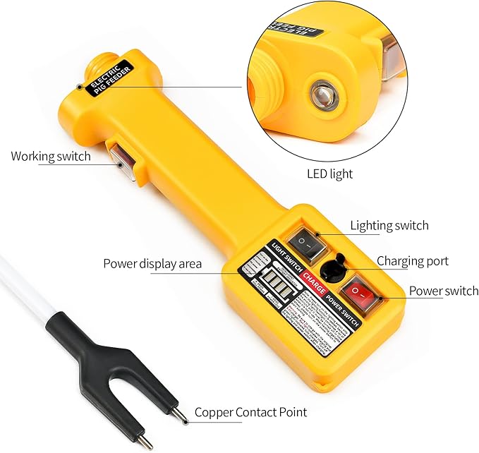 Electric Livestock Prod for Cattle, Cow, Dog, Hog, Goat, and Sheep. Rechargeable Cattle Prod with LED Light, Equipped with Flexible Shaft Cattle Prod Stick