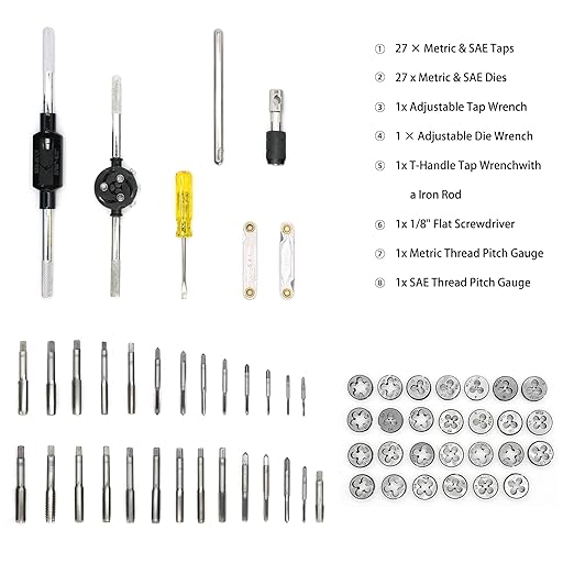 60PCS Tap and Die Set, Metric Standard Size M3 to M12, Threading Tool Set with Complete Accessories and Storage Case, Tap Die Kit for Threading and Rethreading Internal and External Threads