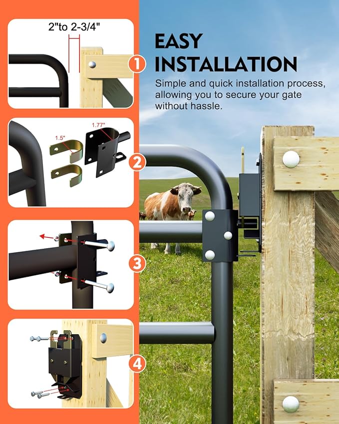 2 Way Farm Gate Latch, Heavy-Duty Lockable Fence Latch with Self-Locking Nut, Black Livestock Gate Latch Compatible with Pastures, Stables, Ranches, Horse Corrals,Farms