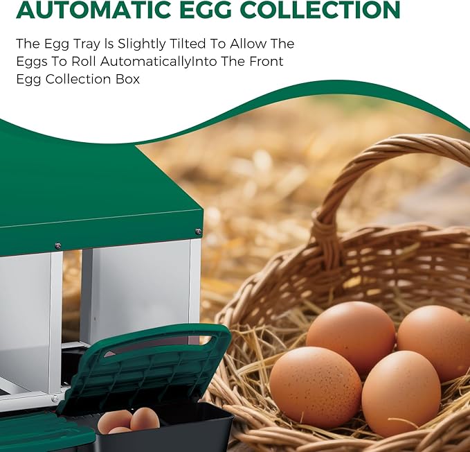 GarveeLife Chicken Nesting Box, 4 Compartments Laying Nest Boxes for Laying Eggs Chicken Brooder Box Nest Box with Perch 2x2 Hole Green