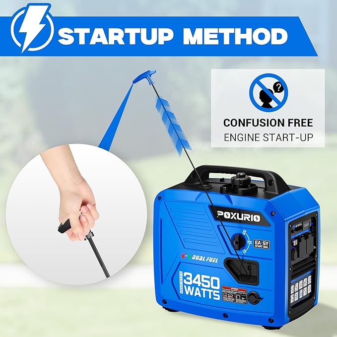 3450-Watt Dual Fuel Inverter Generator for Home Use, 1.6Gallon Large Fuel Tank Up to 8.3 Hours Use, 120V Gas Powered Generator Super Quiet - EPA Compliant