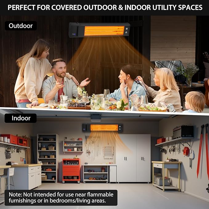 EAGLE PEAK Infrared Patio Heater 1500W Carbon Fiber, Wall-Mounted Outdoor Electric Heater with Remote, ETL Certified, IP65 Weatherproof for Indoor Outdoor Patio Garage Backyard Pergola, Black