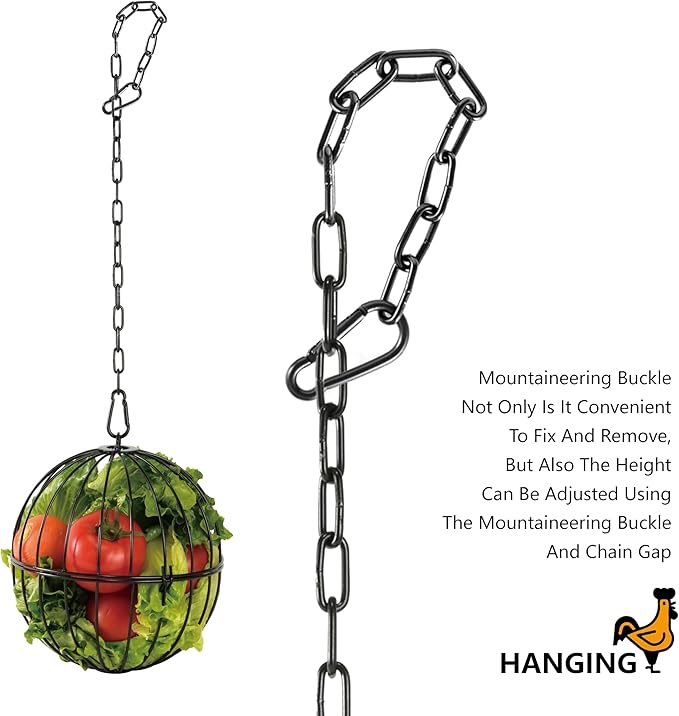 Hanging Chicken Feeder, 7.1 Inch Large Iron Chicken Vegetable Treat Ball, Veggie Hanging Foraging Ball with 20 Inch Hanging Chain for Hens Coop Poultry