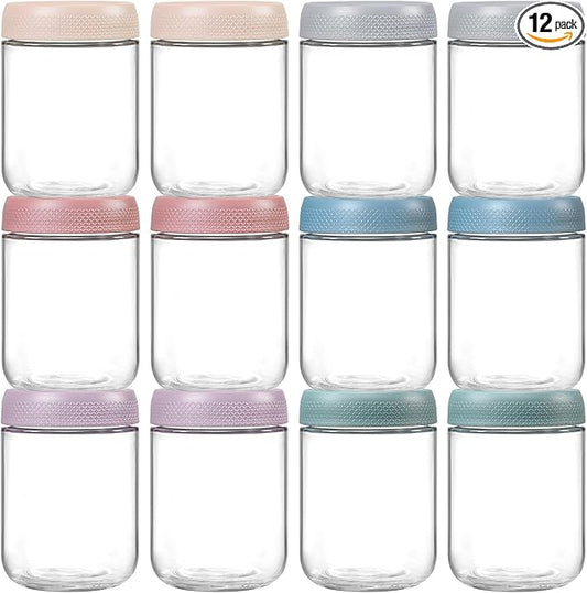 NETANY 12-pack 16oz Glass jars with Airtight Lids, Overnight Oats Containers with Lids, Wide mouth Mason Salad jars, Glass Food Storage Containers for Snacks Yogurt Spice Sugar