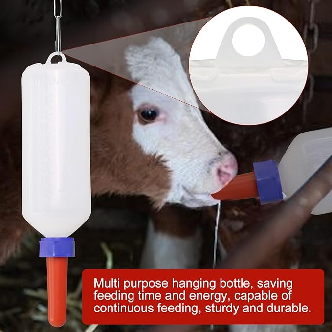 1L Calf Milk Feeder Bottle with Screw-On Cap, Nipple & Replacement Nipple, Multi-Purpose Hanging Bottle for Calves, Sheep, Goats, Cows