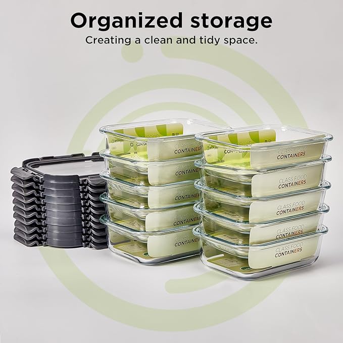 Glass Food Storage Containers with Glass Lids, 4 Pack Meal Prep Container with Airtight Lids, Microwave Safe Food Container Set, BPA Free, LeakProof, Ideal for Lunch