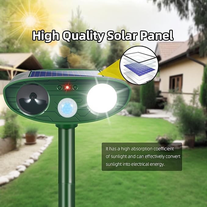 4 Pcs Solar Ultrasonic Animal Repeller Outdoor, Cat & Deer Repellent with Strobe Light, Waterproof Animal Deterrent Devices to Protect Garden Yard from Rabbit, Raccoon, Squirrel, Dog, Coyote, Skunk