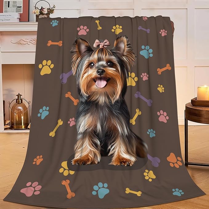 Dynova Yorkshire Terrier Blanket Dog Lovers Gifts Cozy Plush Cute Yorkie Throw Blankets Decor Fuzzy Flannel Fleece for Girls Boys Women Men 50"X40"