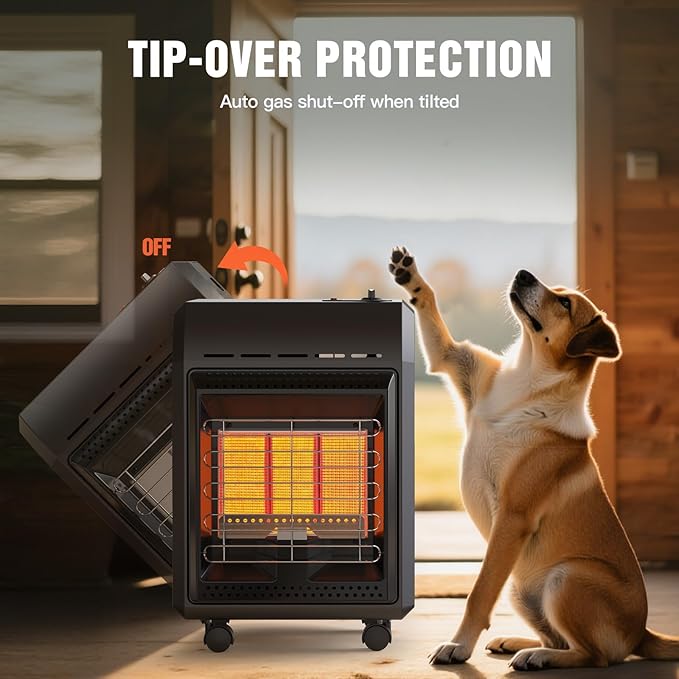 Propane Heater Outdoor Portable 6000 To 18000 BTU Propane Gas Heater Cordless 3 Settings For Garage Greenhouse Camping Workshops, With Tip-Over Protection Ultra Quiet Heat Up To 450 Sq.Ft