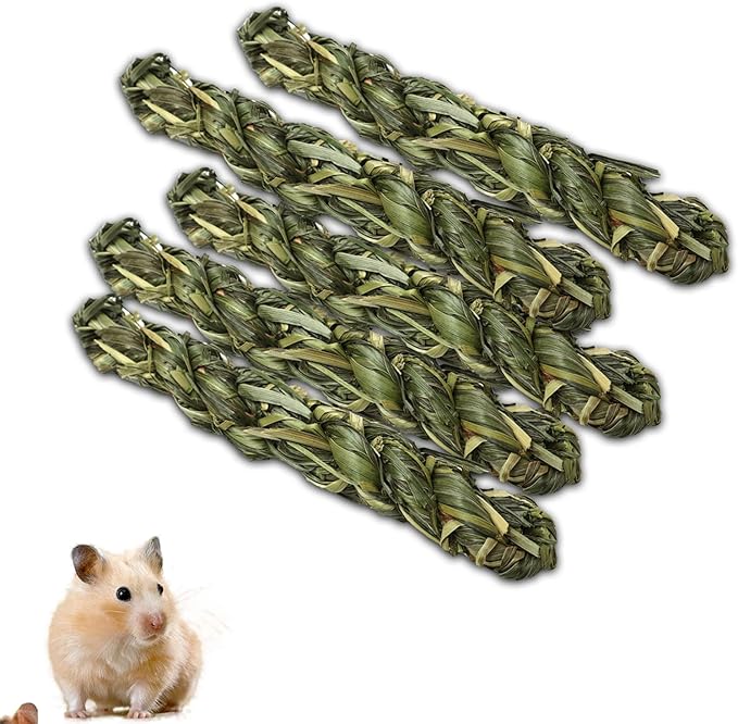24PCS Timothy Hay Braided Chew Sticks for Small Animals – Natural Molar Treats for Hamsters, Guinea Pigs, Rabbits, Chinchillas, Rats – Teeth Grinding Toys