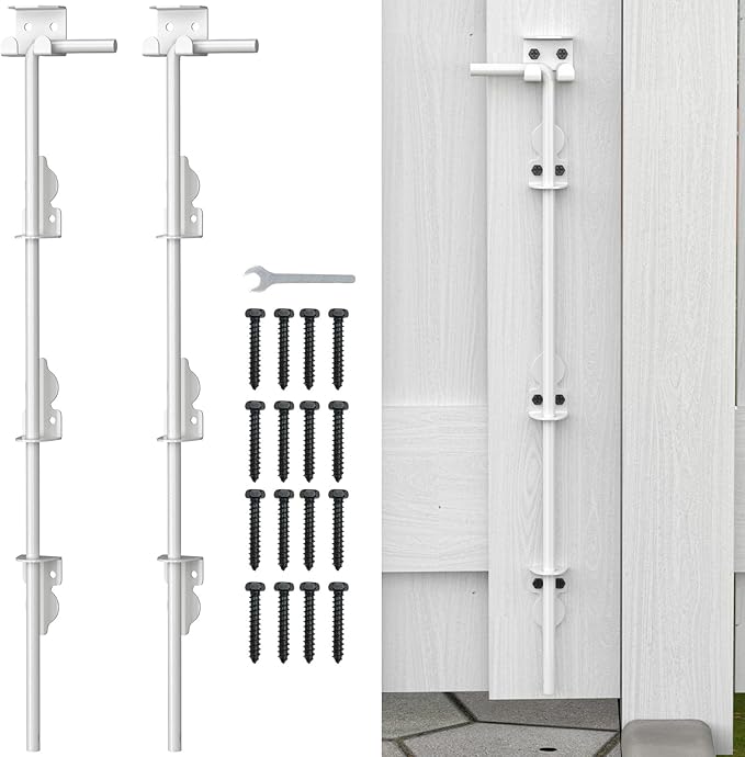 24" Cane Bolt Drop Rod for Gate, Heavy Duty Gate Latch for Wooden Fence Metal Gates, Gate Ground Stopper Hardware for Wood PVC Vinyl Metal Gates, 2 Pack White