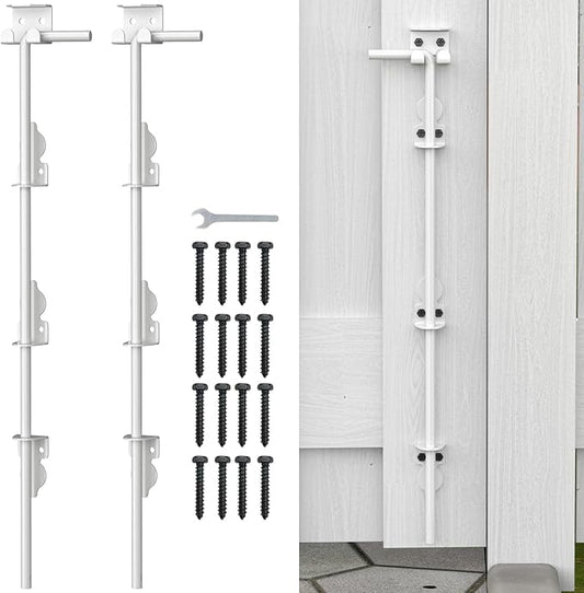 36" Cane Bolt Drop Rod for Gate, Heavy Duty Gate Latch for Wooden Fence Metal Gates, Gate Ground Stopper Hardware for Wood PVC Vinyl Metal Gates, 2 Pack White