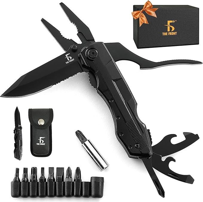 THE FRONT Multitool Knife, Pocket Knife, 13 in 1 Multi tool Folding Utility Plier, Bottle Opener Saw Screwdrivers Bottle Opener, for Camping Survival Hunting Fishing Hiking, Gifts for Men Dad
