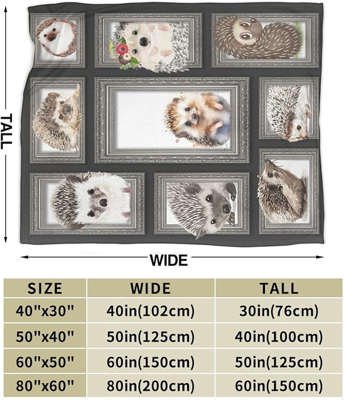 Cute Hedgehog Fleece Throw Blanket - Soft, Cozy, Warm & Lightweight - Animal Decor for Girls, Boys, Adults & Kids - 40"x50"