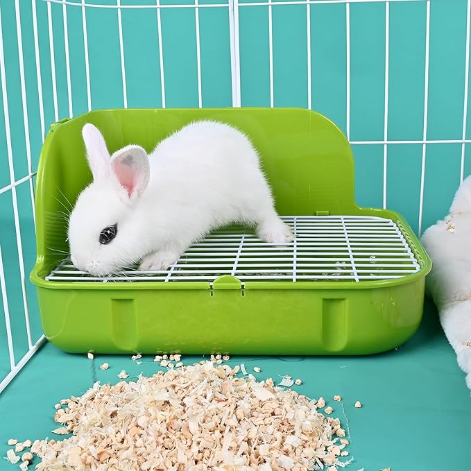 RUBYHOME Rabbit Litter Box Toilet, Plastic Square Cage Box Potty Trainer Corner Litter Bedding Box Pet Pan for Small Animals, Rabbits, Guinea Pigs, Chinchilla, Ferret, Galesaur, 11.4 Inches (Green)
