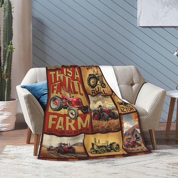 Framhouse Truck Throw Blanket Tractor Blankets Fleece Plush Flannel Super Soft Cozy Warm Lightweight Old Truck Decor Gifts for Boys Girls Kids Adults Men Women 60" x 80"