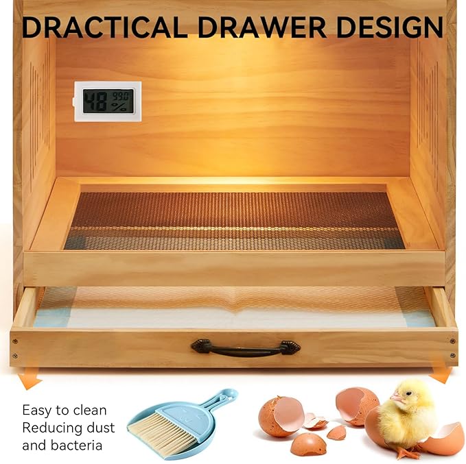Brooder Box for Chicks with Heat Lamp Kit & Thermometer - Wooden Chicken Brooder for 12 Chicks Indoor/Outdoor - Baby Chicken Cage for Ducks, Quails, Hamsters, Lizards