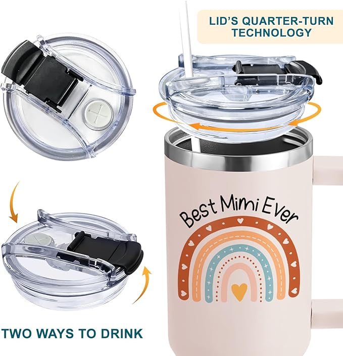 Best Mimi Ever Gifts - Mimi Gifts from Grandchildren - Mothers Day, Christmas, Birthday Gift for Grandma - 40Oz Tumbler with Handle for New Grandma