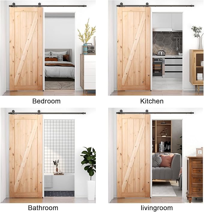 CCJH 6FT Sliding Barn Door Hardware Kit, Heavy Duty, Smoothly and Silently, Easy to Install, Fit 36" Width Single Door Panel, T-Shaped Style Black