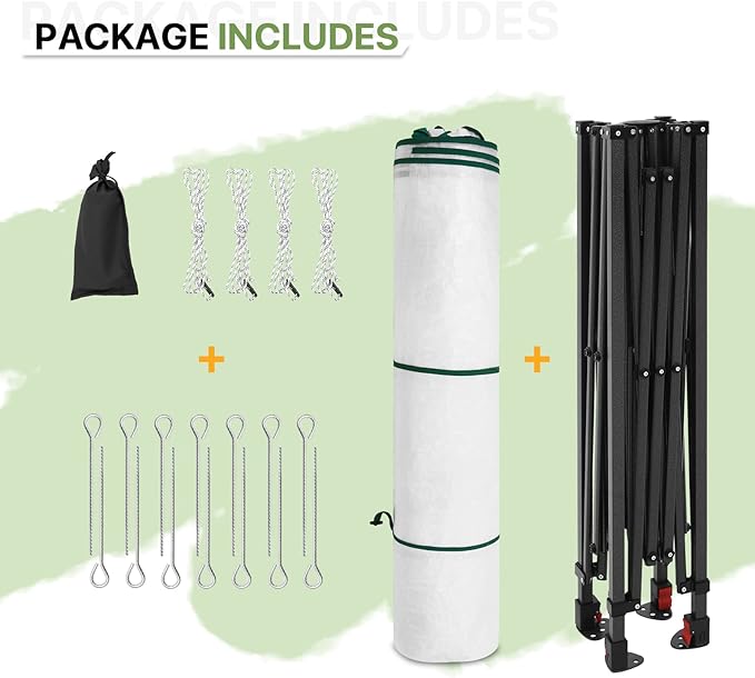EAGLE PEAK Instant Pop-up Greenhouse, Indoor Outdoor Plant Gardening Green House, Roll-Up Zipper Doors and Side Windows, Heavy Duty Walk in 8x6 ft, Woven PE Top, White
