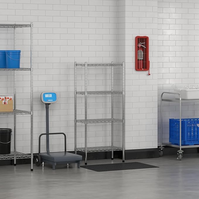 Commercial NSF Listed Chrome Stationary Wire Shelving Kit 14" x 24" x 54", with 4 Shelves Perfect for Warehouse, Walk-in Refrigerator, Freezer, Grocery Store, Restaurant, Dishroom