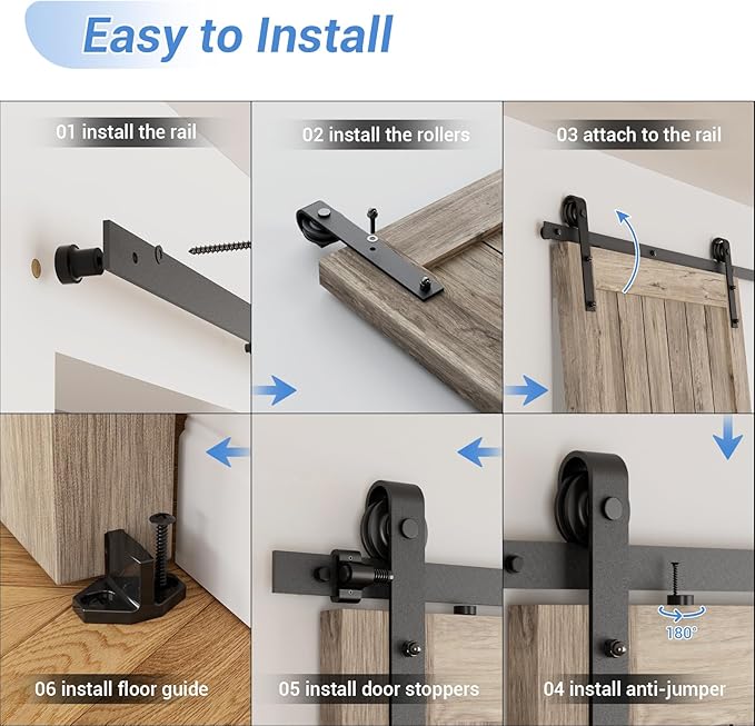 CCJH 5FT Single Sliding Barn Door Hardware Kit Black Basic Roller Carbon Steel Hanger Flat Track System for Closet Kitchen 1 Door 30 inch Wide