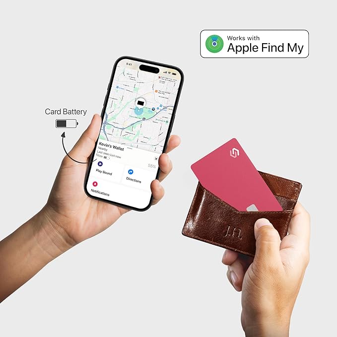 Wallet Tracker Card - Apple MFI Certified & Works with Apple Find My Tracking Card for Wallet Tag Rechargeable IP68 Waterproof 0.07in Slim Item Finder (Pink PRO (Pack of 1))
