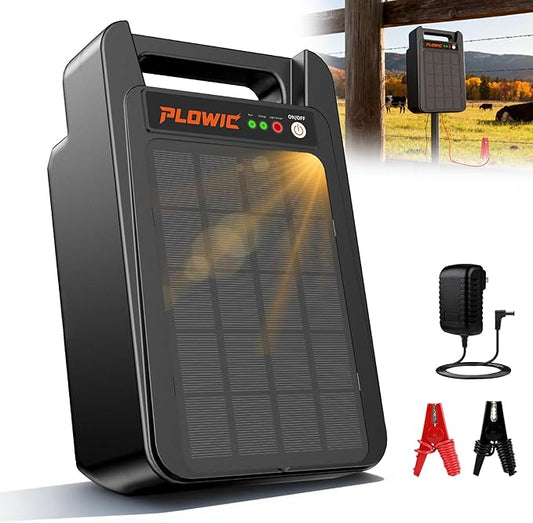 10 Miles Solar Electric Fence Charger: 0.20J Portable Energizer with Rechargeable Solar Panel for Livestock, Predator Protection, Solar Fence Charger with Day or Night Mode, Easy Installation