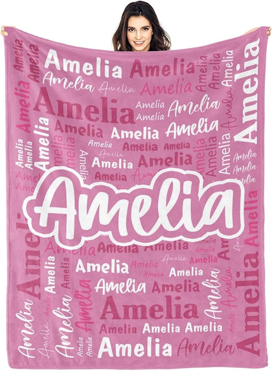 Custom Blanket with Name Personalized Blankets for Kids Adult Boys Girls Flannel Monogrammed Customized Blankets Throw (50''x60'')