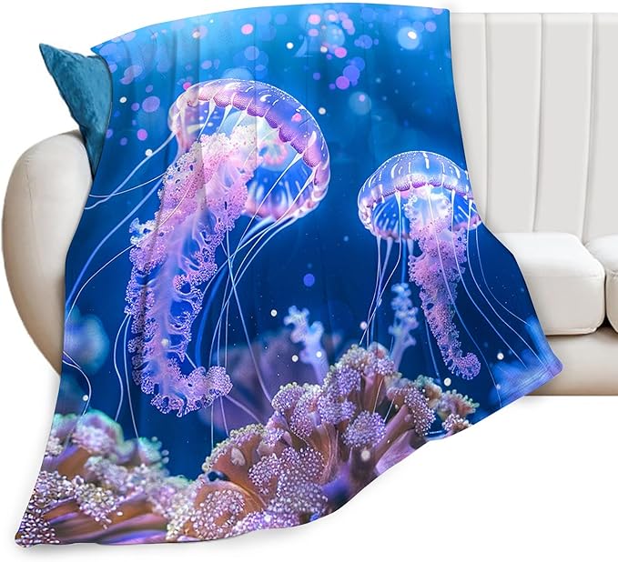 Jellyfish Blanket Ocean Jellyfish Throw Blanket Soft Warm Cozy Fuzzy Plush Gifts for Girls Women Lightweight Fleece Flannel Stuff Decor Gift for Kids Adults 60"X50"