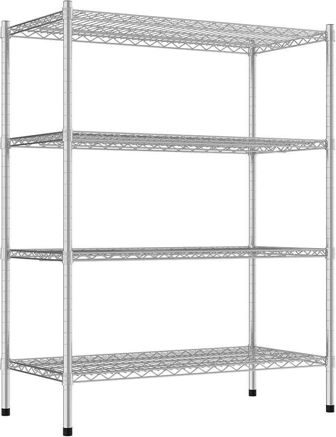 Commercial NSF Listed Chrome Stationary Wire Shelving Kit 21" x 42" x 54", with 4 Shelves Perfect for Warehouse, Walk-in Refrigerator, Freezer, Grocery Store, Restaurant, Dishroom