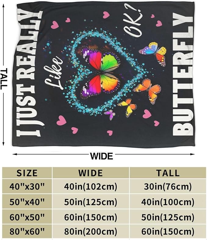 Butterfly Blanket, Soft Plush Fleece Butterflies Throw Blanket - Cozy Warm Stuffed Blankets Bedding Butterfly Gifts for Women Girls Kids Adults 50"X60"