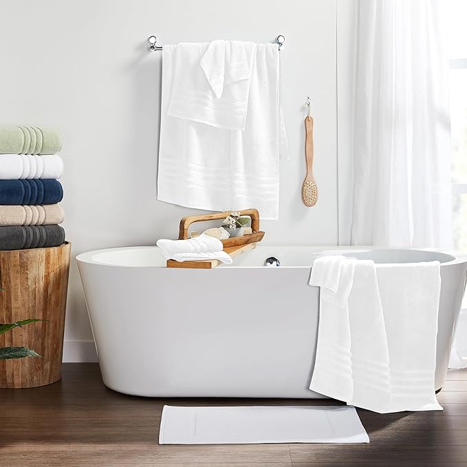 ESSELL 24/7 Luxury 6 Piece Towel Set, 700 GSM 100% Cotton, 2 Bath Towels 2 Hand Towels 2 Wash Cloths, Lightweight Bath Towels, Soft & Highly Absorbent Towels for Bathroom, Spa & Hotel, White Towel Set