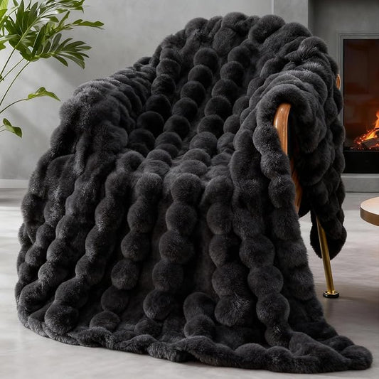 Faux Fur Throw Blanket for Couch, 1000 GSM Cozy Fuzzy Fluffy Soft Plush Thick Bubble Sherpa Blanket for Sofa Bedroom Living Room, Mothers Day Birthday Gifts for Women Home Decor