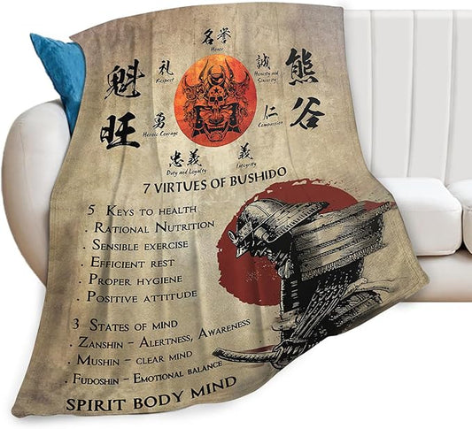 Tijuboni Japanese Samurai Throw Blanket Japanese Warrior Gifts for Men Women Girls Boys Kids Adults Soft Flannel Fleece Blanket for Couch Sofa Bed Home Decor 40"x50"