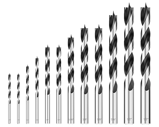 Brad Point Wood Drill Bit Set, 12Pcs Drill Bit Set with Double Flutes Design for Carpenter Woodworking and All Types of Wood (1/8" - 1/2")