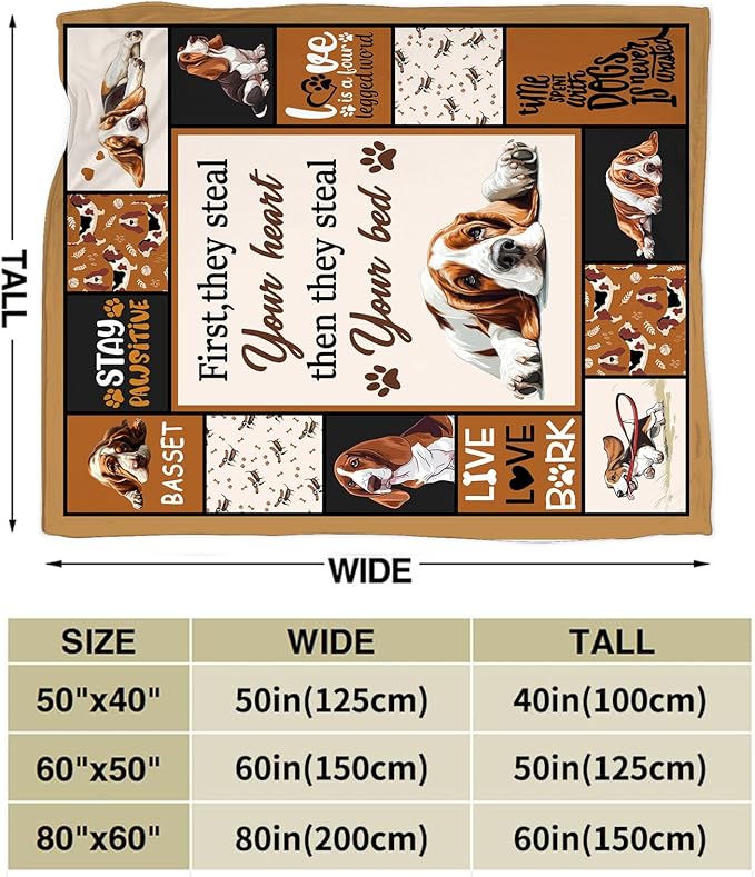 Basset Hound Blanket Ultra Soft Cozy Cute Dog Throw Blanket Fleece Fuzzy Plush Bedding Blanket Basset Hound Lovers Gifts for Women Girls Adults Couch Sofa 80"x60"