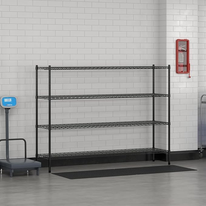 Commercial NSF Listed Black Epoxy Stationary Wire Shelving Kit 18" x 72" x 54", with 4 Shelves Perfect for Warehouse, Walk-in Refrigerator, Freezer, Grocery Store, Restaurant, Dishroom