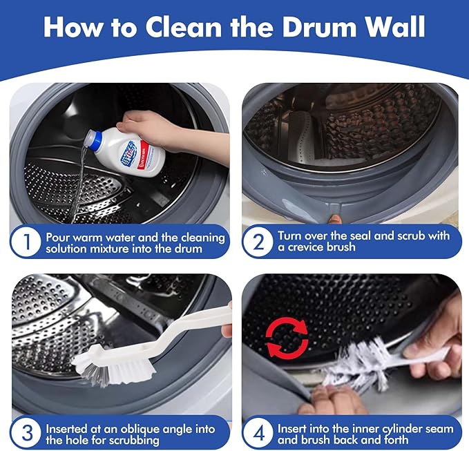 6 Pcs Washing Machine Cleaning Brush Kits,Front Load Washer Cleaner Brushes Tools -1 Pcs Drum Laundry Cleaning Brush and 5 Pcs Crevice Cleaning Brushes for Tight Spaces and Washer Rubber Seal