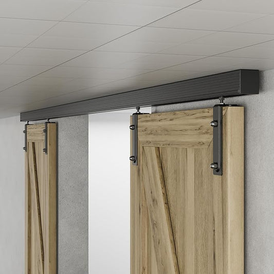 96"/8FT Ceiling Mount Box Rail Barn Door Hardware Heavy Duty Sliding Barn Door Track, Aluminium Alloy Kit for Double Door (No Door)