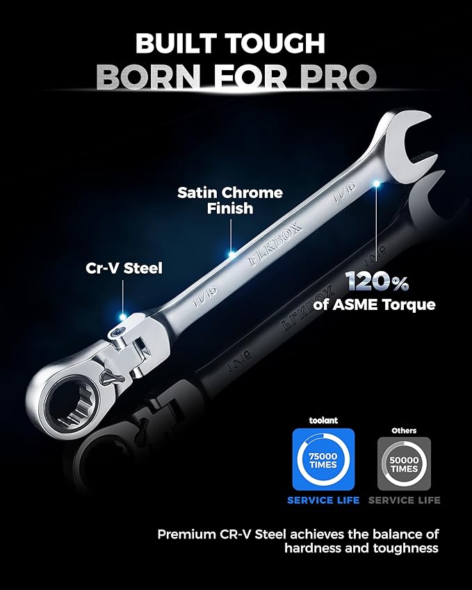 toolant 12pcs SAE Ratcheting Wrench Set, Flex-Head Ratchet Combination Wrench Sets with Switch Design, 1/4"-7/8", 90-Tooth and 4° Swing, 12PCS with Storage Tray