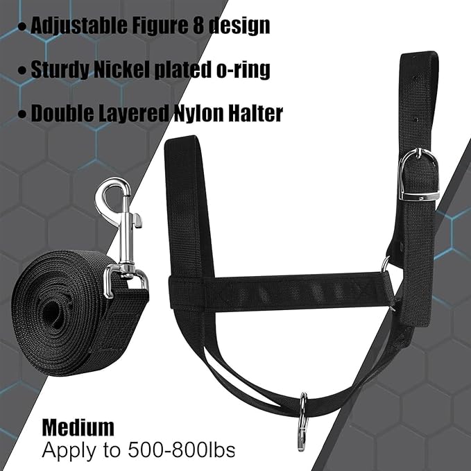 Livestock Halter - Strong PP Build, Adjustable Training Rope Set | Cattle Horse Goat Sheep Calf Handling Tool for Ranch Farm Grassland Animal Care Showing Riding Control Durable Outdoor Use