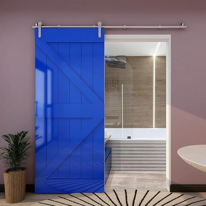 TSMST 5.5FT Sliding Barn Door Hardware Kit, Stainless Steel Heavy Duty Sturdy Barn Door Track for Single Wood Door, Slide Smoothly Quietly (I Style)